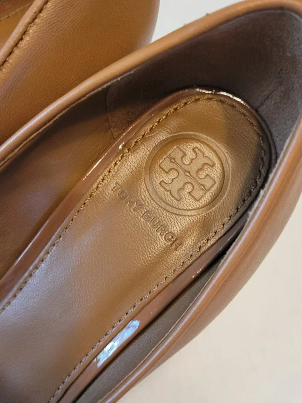 Tory Burch Jolie Nappa Leather Closed Cap Toe Wedge Heels in Royal Tan